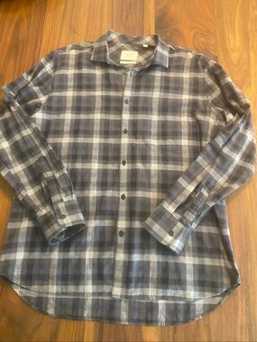 Billy Reid Men's Plaid Standard Fit Cotton Button Down Shirt Black Gray Large